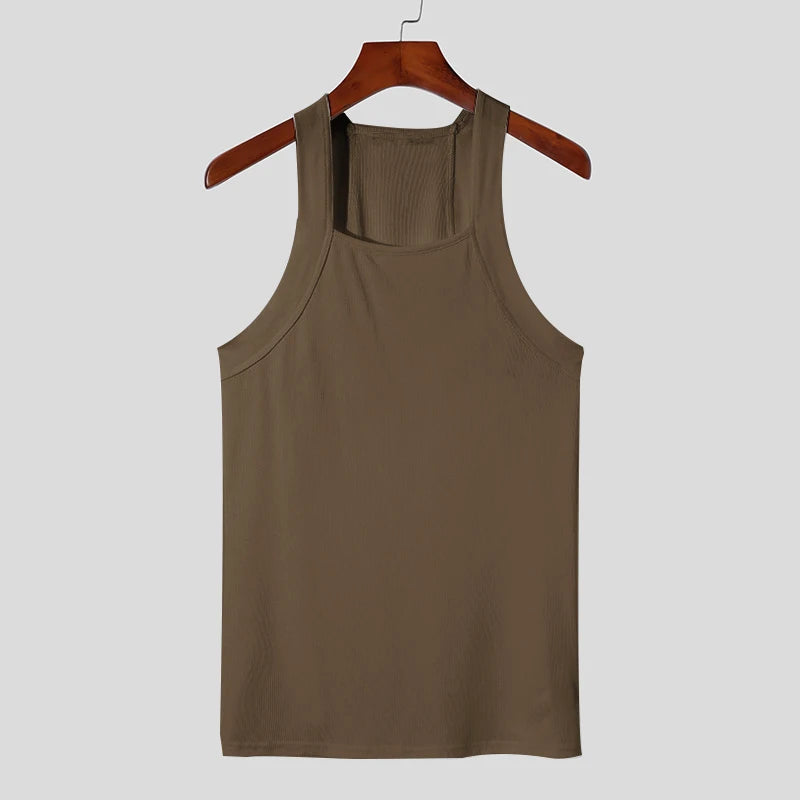 Men’s Slim Fit Ribbed Tank Top – Solid Color O-Neck Sleeveless Gym Shirt for Workout, Streetwear & Casual Wear