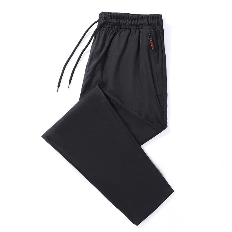 Men’s Slim Fit Casual Pants – Elastic Waist Joggers with Zipper Pockets, Straight Leg Trousers