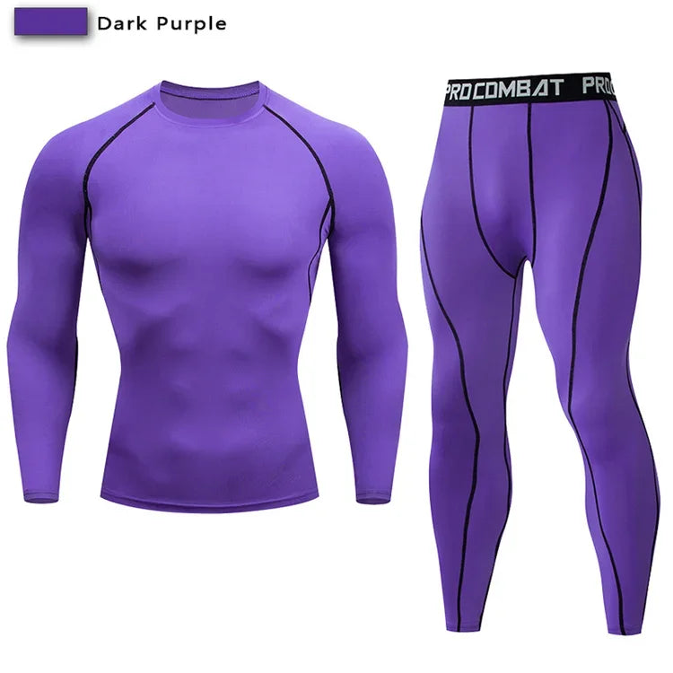 2PCS Men’s Compression Workout Set – Short & Long Sleeve Gym Shirt + Leggings | Quick Dry Fitness Clothes | Athletic Training Sportswear for Running, Yoga, MMA, Bodybuilding