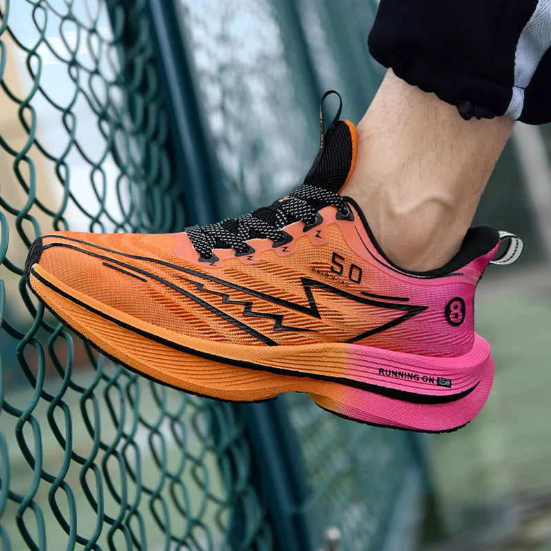 Carbon Plate Running Shoes – Lightweight Cushion Sneakers with Shock Absorption, Breathable Anti-Slip Training Footwear