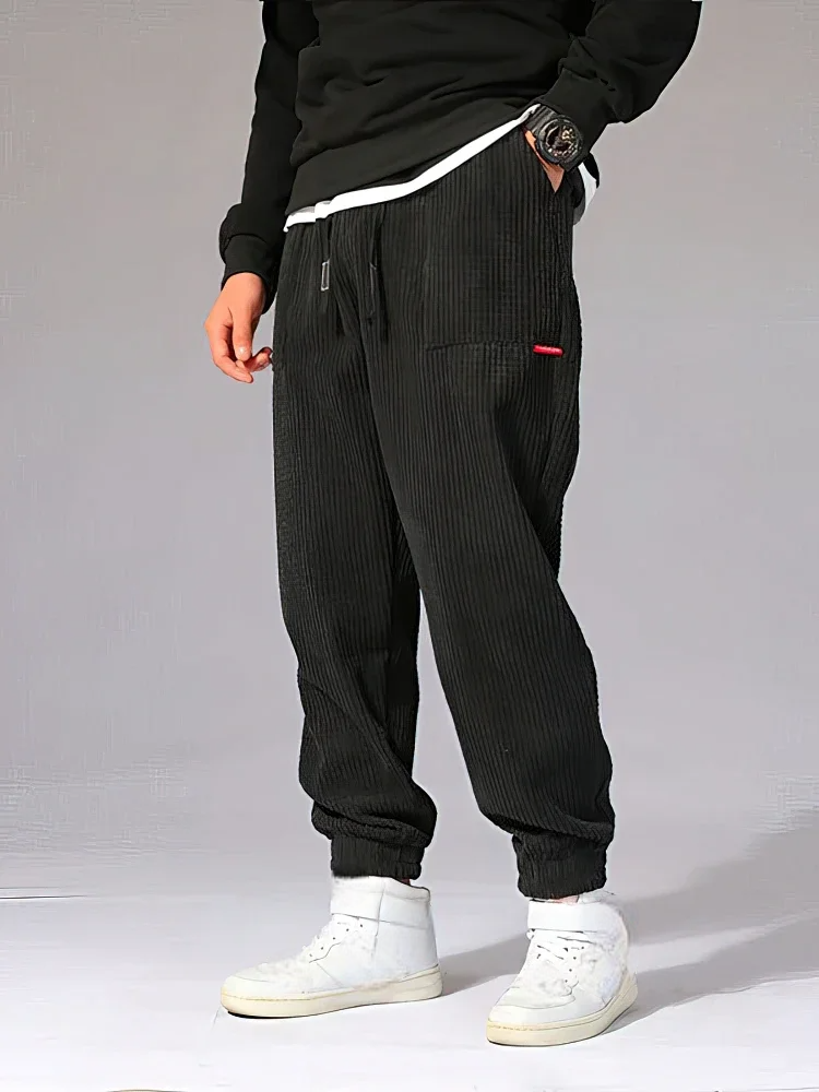 Men’s Baggy Corduroy Jogger Pants – Loose Fit, Drawstring Waist, Thermal Fleece Lining