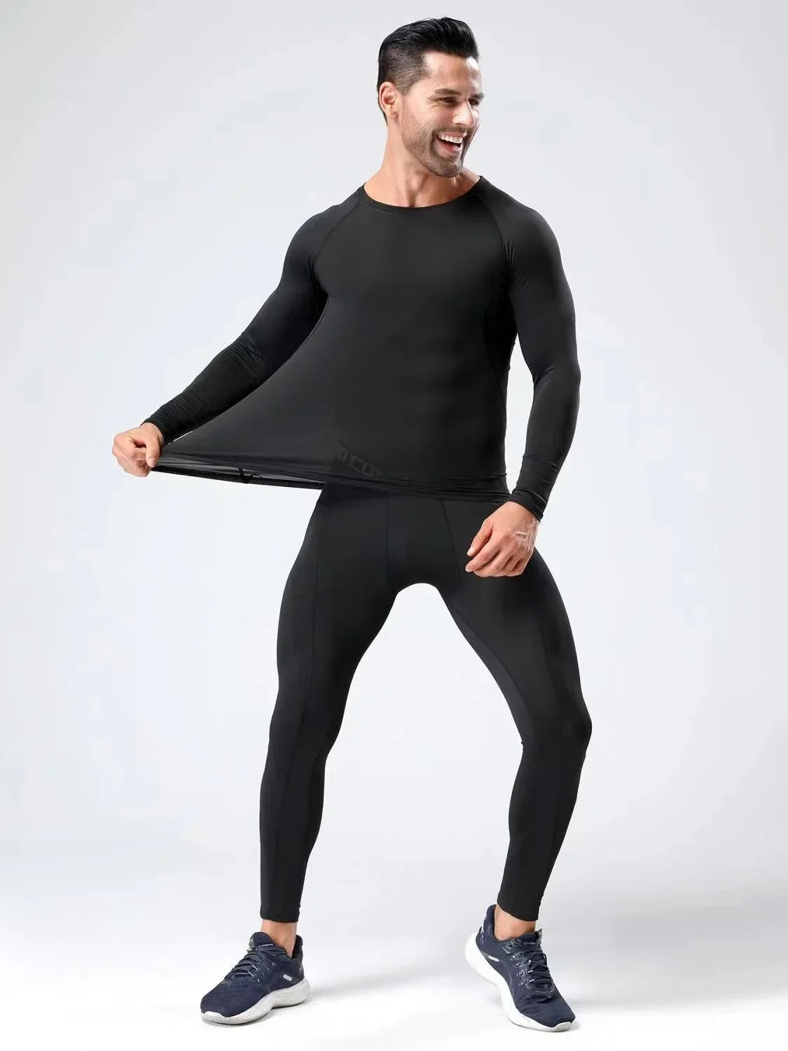 2PCS Men’s Compression Workout Set – Short & Long Sleeve Gym Shirt + Leggings | Quick Dry Fitness Clothes | Athletic Training Sportswear for Running, Yoga, MMA, Bodybuilding