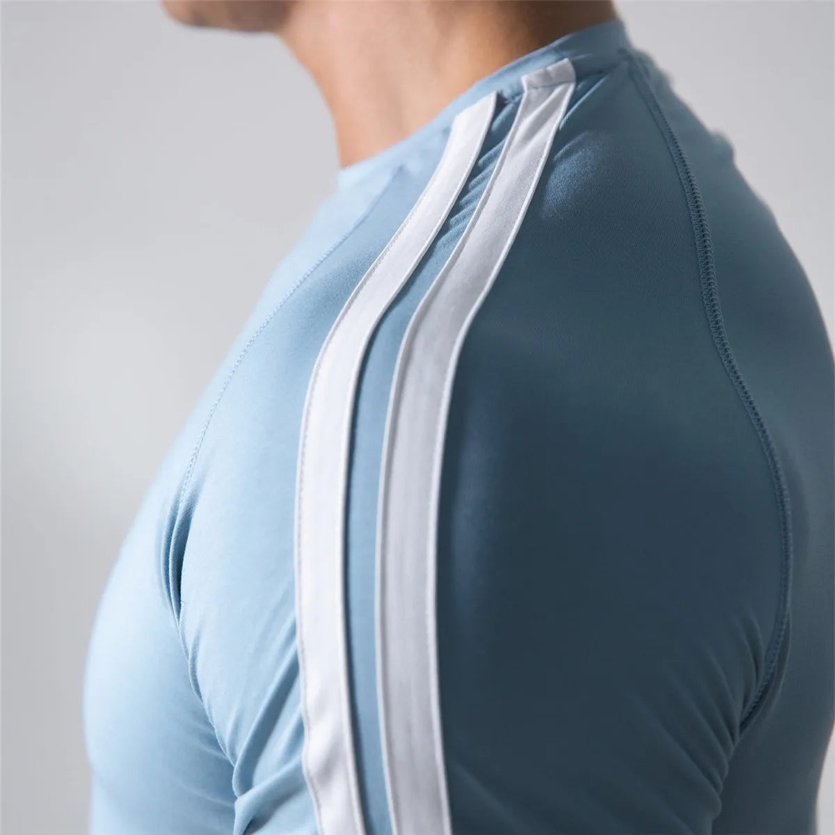 Men’s Athletic Slim Fit Gym T-Shirt – Short Sleeve Cotton Training Top with Sport Stripe Design