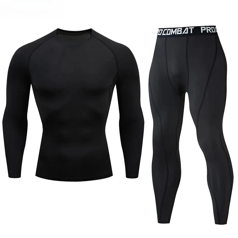 2PCS Men’s Compression Workout Set – Short & Long Sleeve Gym Shirt + Leggings | Quick Dry Fitness Clothes | Athletic Training Sportswear for Running, Yoga, MMA, Bodybuilding