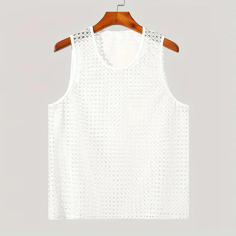 Men’s Hollow Out Mesh Tank Top – Sleeveless Casual Mesh Vest Shirt for Streetwear and Layering
