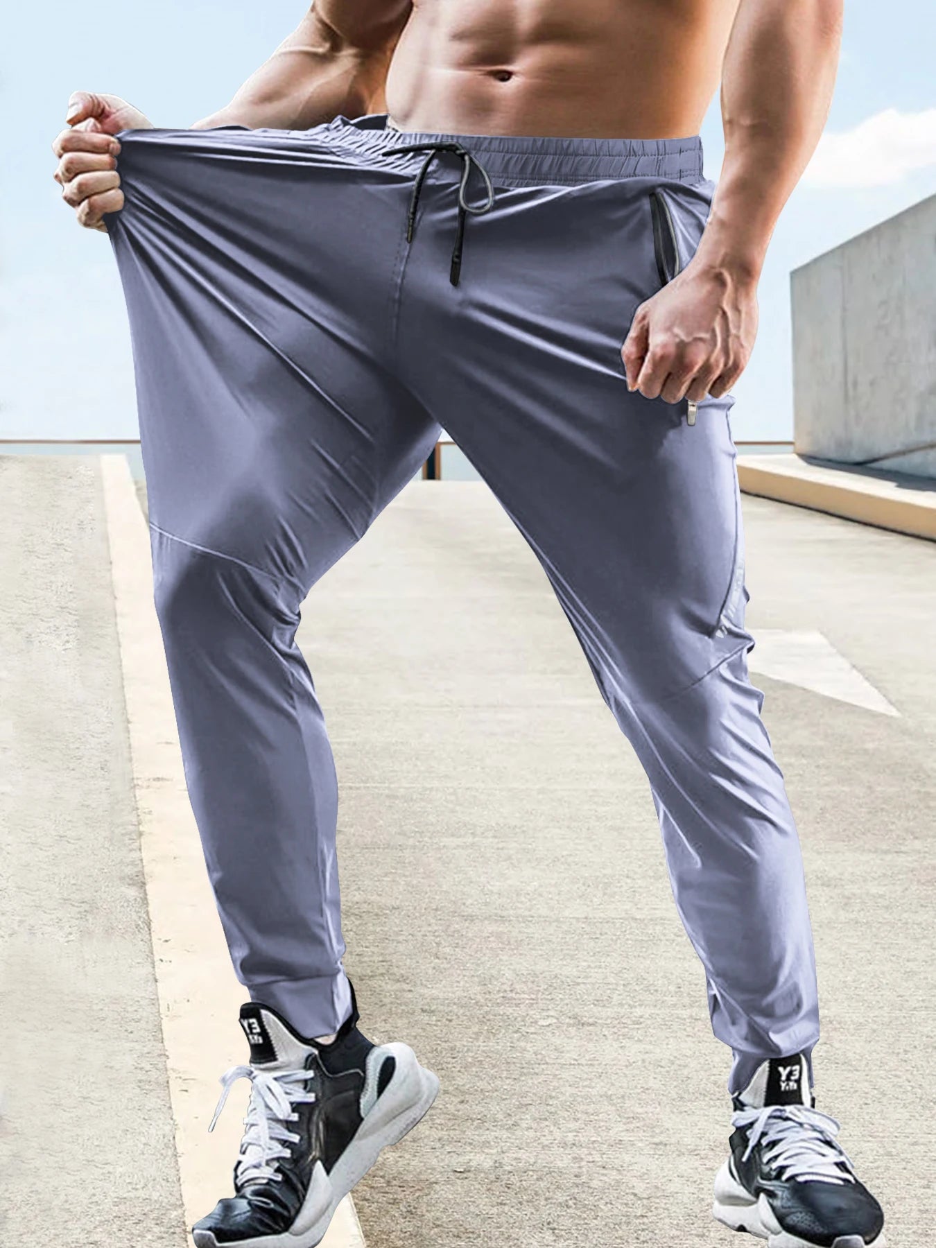 Men’s Quick-Dry Gym Joggers – Lightweight Elastic Waist Training Pants with Zipper Pockets