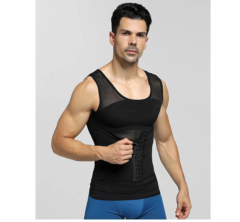 Compression Shirt Men 2-in-1 Body Shaper Vest & Waist Trainer – Tummy Slimming Shapewear for Gynecomastia & Abdomen Control