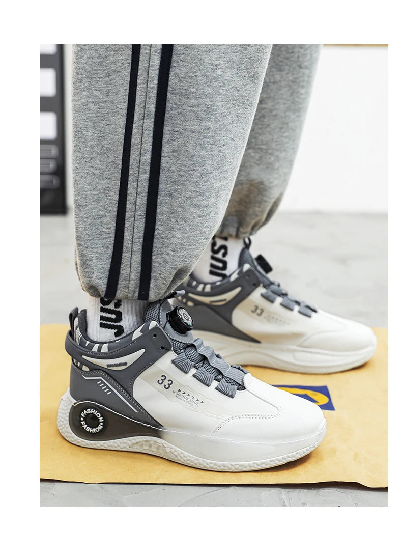 Men’s Sneakers with Rotating Buckle – Comfortable Non-Slip Lace-Up Shoes for Outdoor Training & Everyday Wear