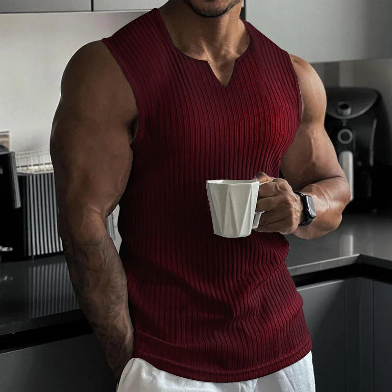Men’s V-Neck Ribbed Tank Top Sleeveless Shirt – Fitness Muscle Vest Gym Training Sports Undershirt