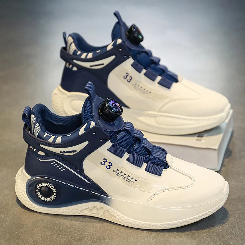 Men’s Sneakers with Rotating Buckle – Comfortable Non-Slip Lace-Up Shoes for Outdoor Training & Everyday Wear
