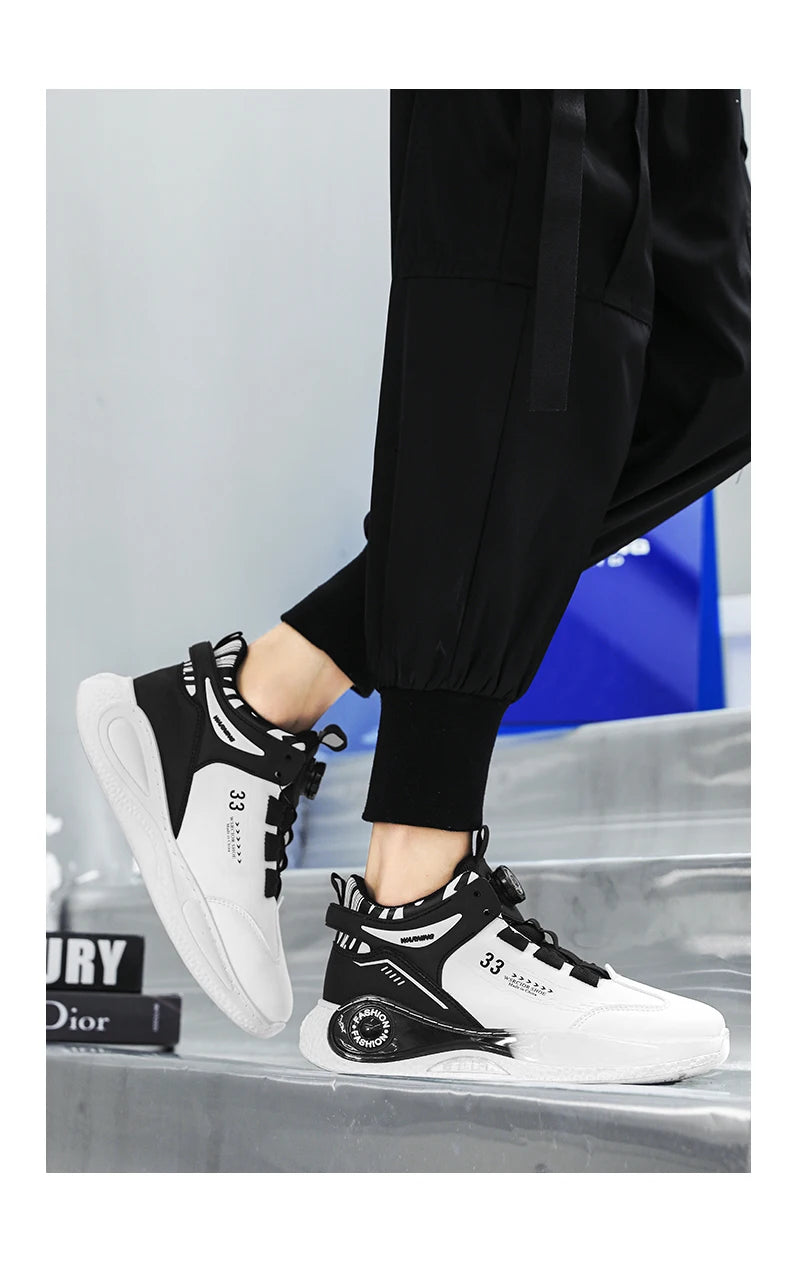 Men’s Sneakers with Rotating Buckle – Comfortable Non-Slip Lace-Up Shoes for Outdoor Training & Everyday Wear