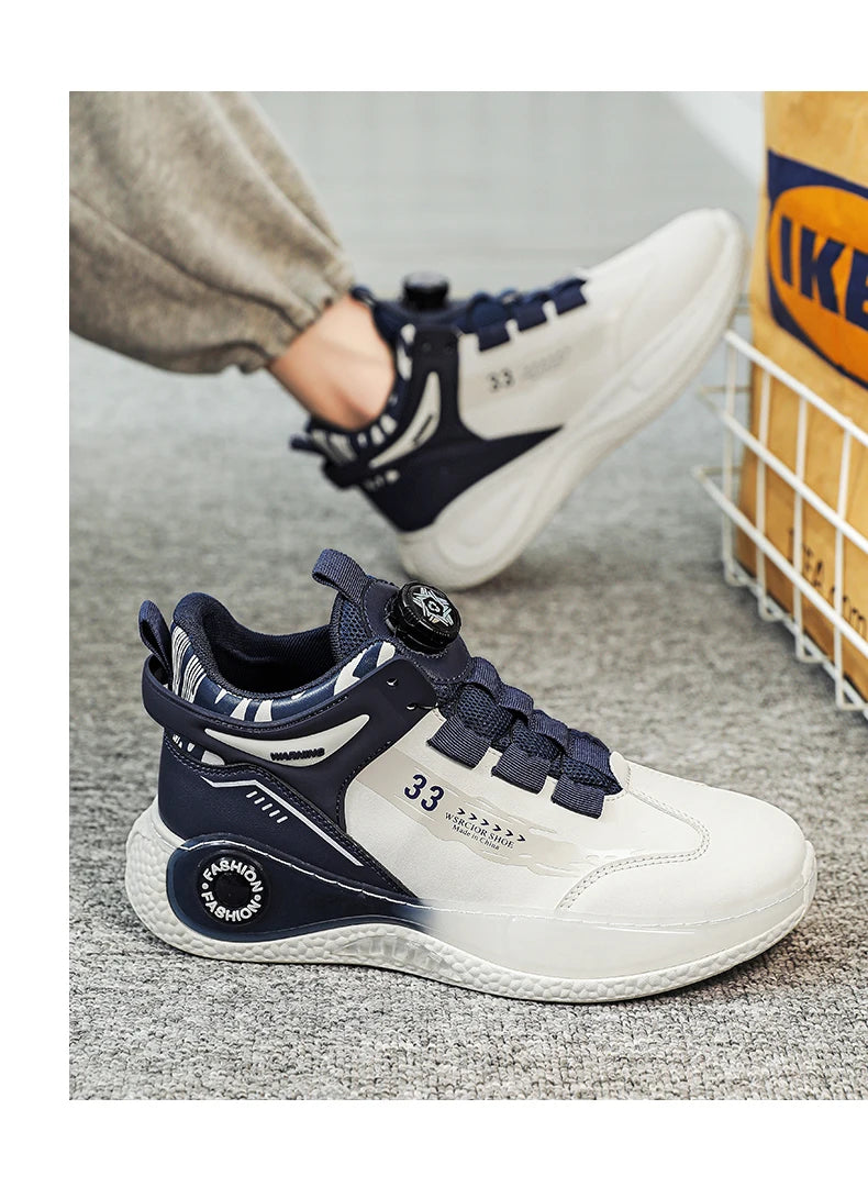 Men’s Sneakers with Rotating Buckle – Comfortable Non-Slip Lace-Up Shoes for Outdoor Training & Everyday Wear