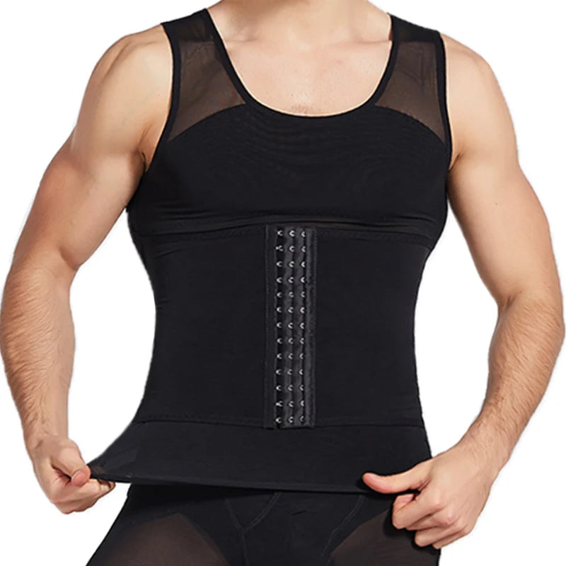 Compression Shirt Men 2-in-1 Body Shaper Vest & Waist Trainer – Tummy Slimming Shapewear for Gynecomastia & Abdomen Control