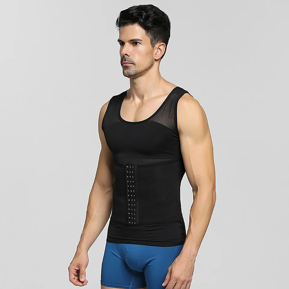 Compression Shirt Men 2-in-1 Body Shaper Vest & Waist Trainer – Tummy Slimming Shapewear for Gynecomastia & Abdomen Control