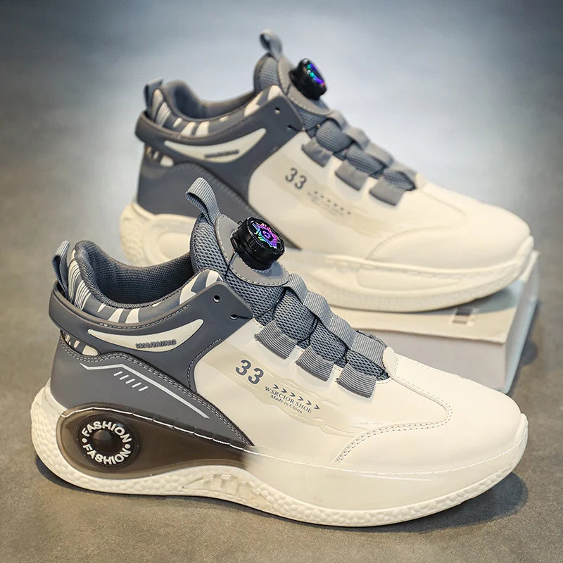 Men’s Sneakers with Rotating Buckle – Comfortable Non-Slip Lace-Up Shoes for Outdoor Training & Everyday Wear
