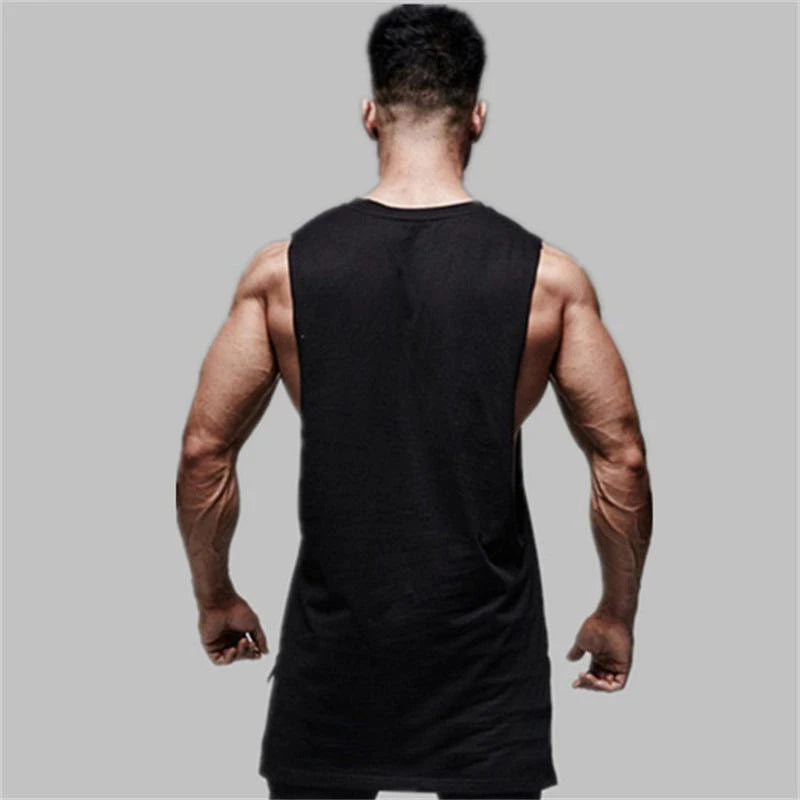 Men’s Longline Gym Tank Top Shirt – Cotton Sleeveless Workout Vest for Fitness, Training, and Hip Hop Style