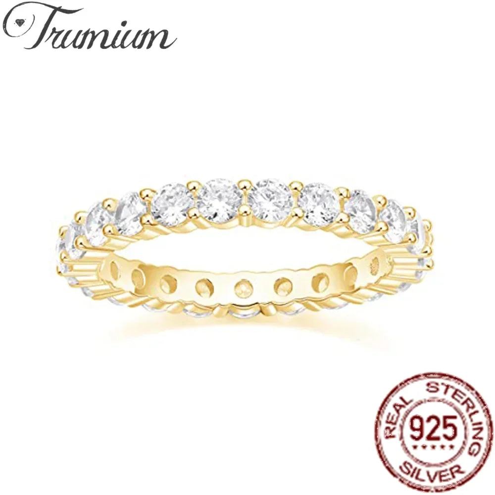 Trumium Ring Silver 925 Wedding Ring Round Zirconia Diamond Full Eternity Stackable Engagement Ring for Women Jewelry 3mm