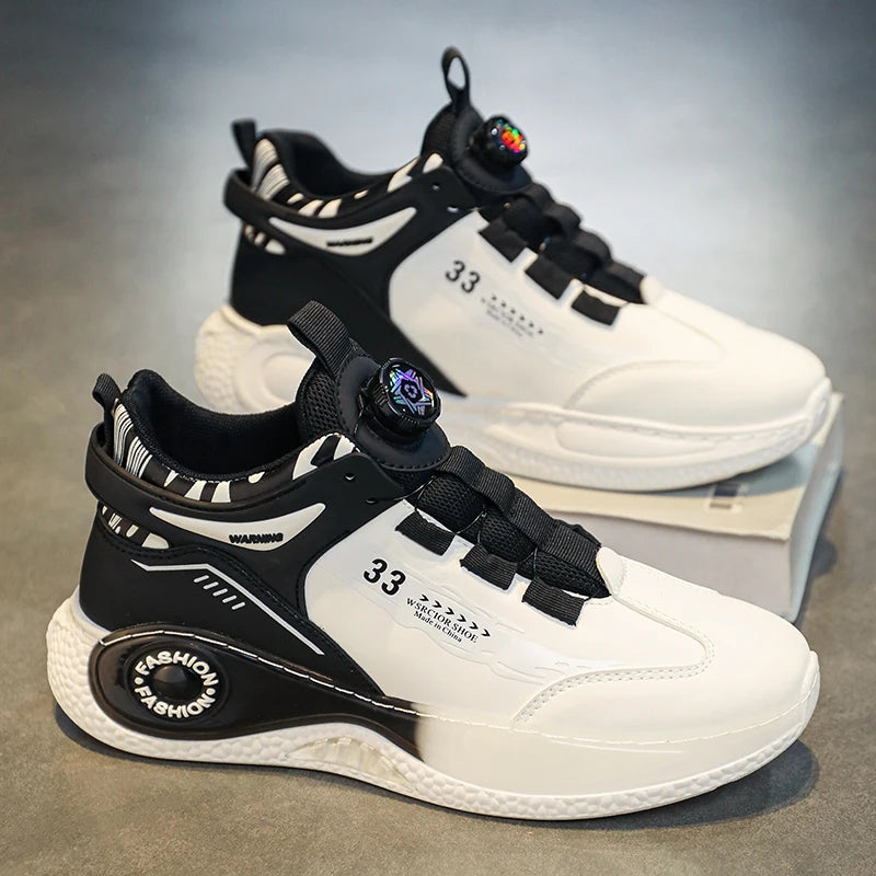 Men’s Sneakers with Rotating Buckle – Comfortable Non-Slip Lace-Up Shoes for Outdoor Training & Everyday Wear