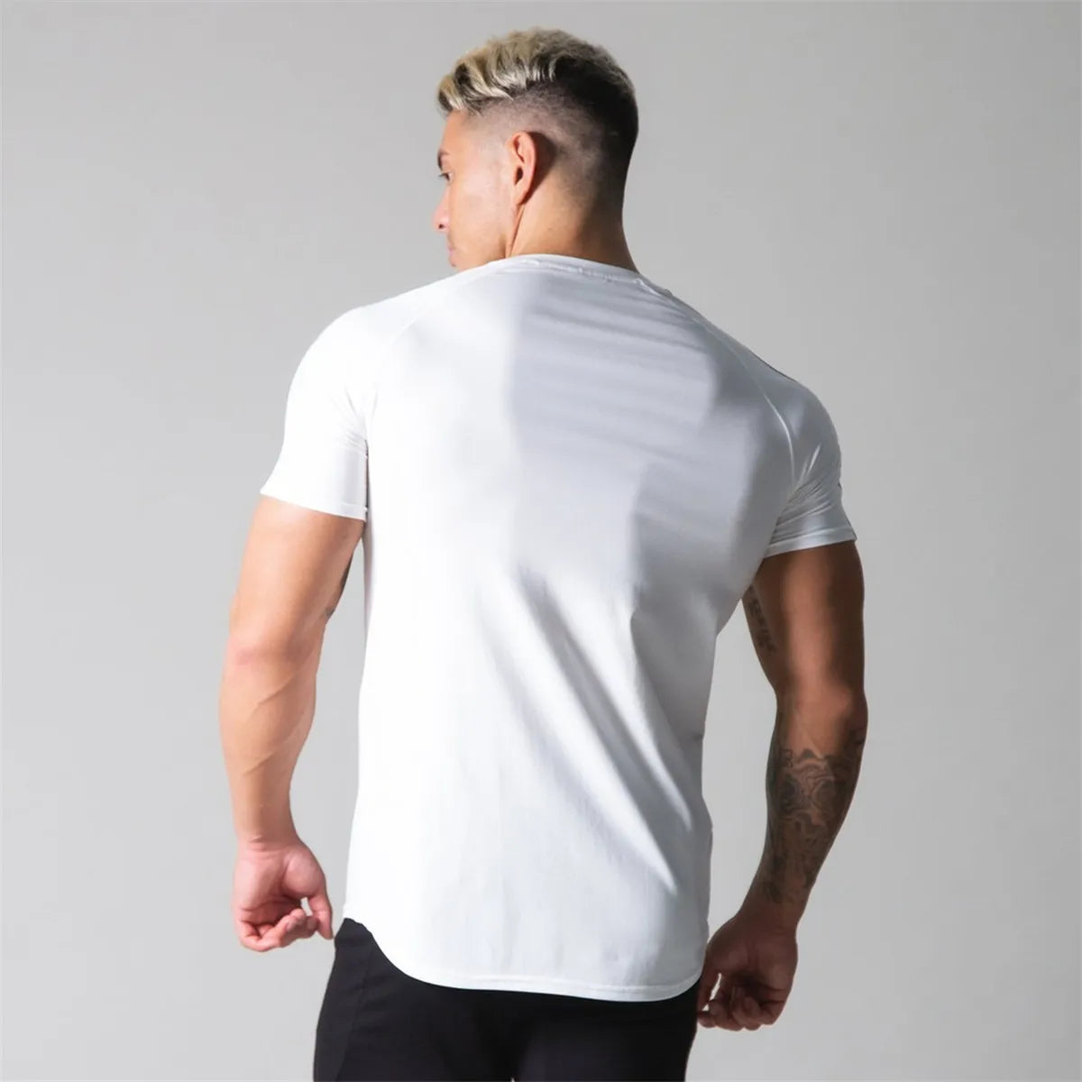 Men’s Athletic Slim Fit Gym T-Shirt – Short Sleeve Cotton Training Top with Sport Stripe Design