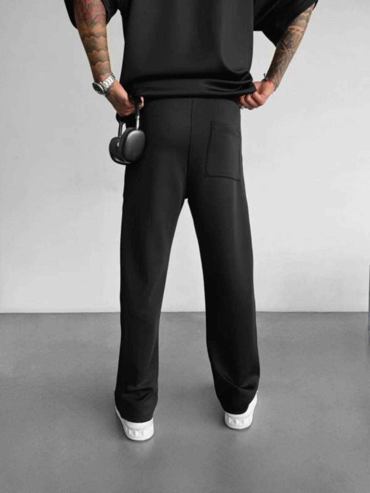 Men’s Casual Solid Color Pants – Elastic Waist Drawstring Trousers with Pleats and Pockets