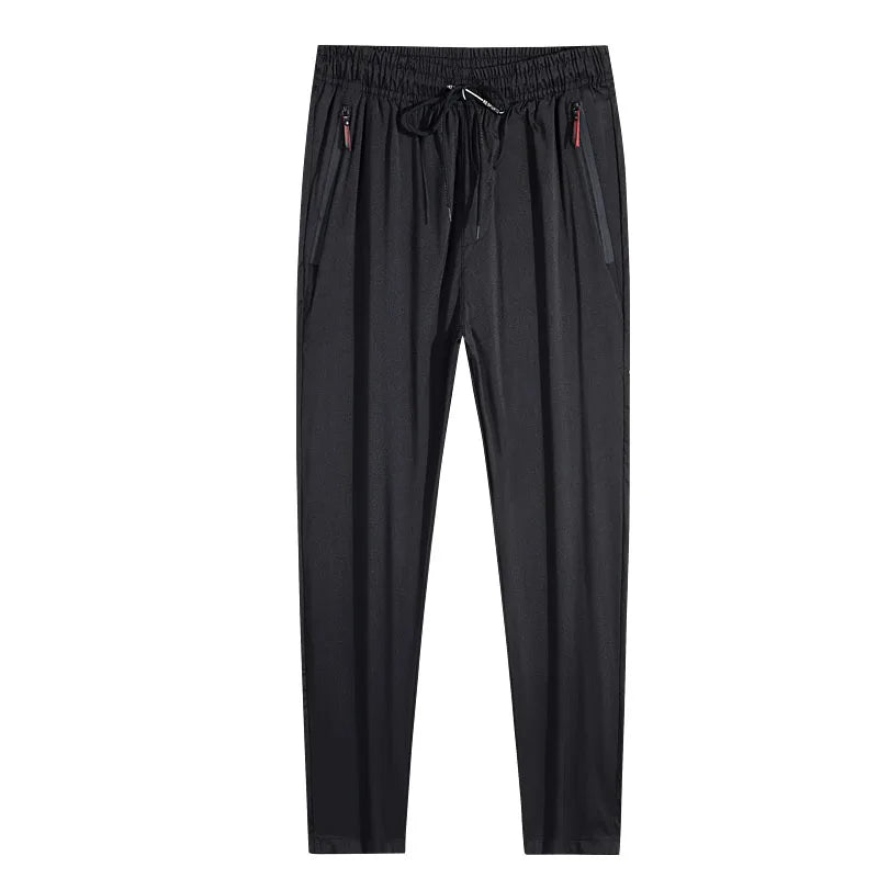 Men’s Slim Fit Casual Pants – Elastic Waist Joggers with Zipper Pockets, Straight Leg Trousers
