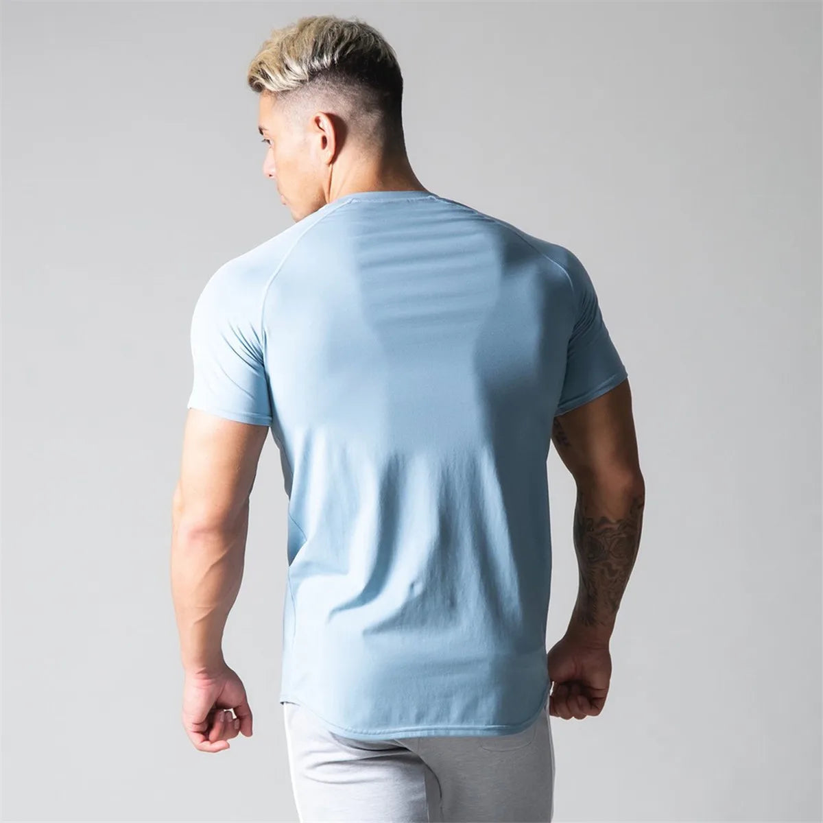 Men’s Athletic Slim Fit Gym T-Shirt – Short Sleeve Cotton Training Top with Sport Stripe Design