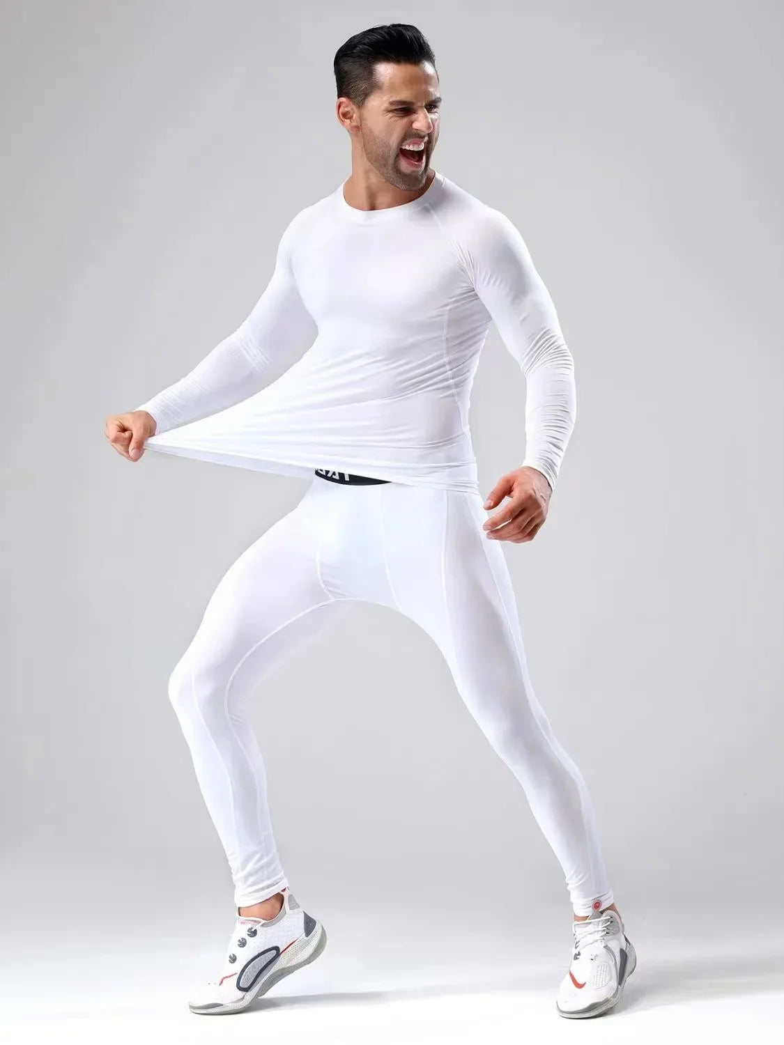 2PCS Men’s Compression Workout Set – Short & Long Sleeve Gym Shirt + Leggings | Quick Dry Fitness Clothes | Athletic Training Sportswear for Running, Yoga, MMA, Bodybuilding