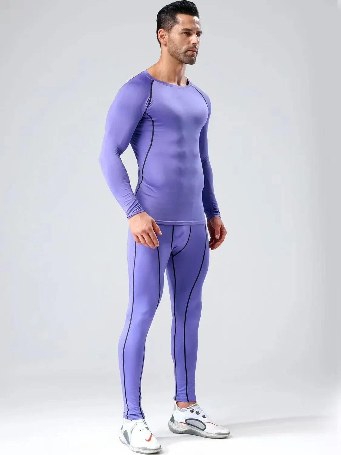 2PCS Men’s Compression Workout Set – Short & Long Sleeve Gym Shirt + Leggings | Quick Dry Fitness Clothes | Athletic Training Sportswear for Running, Yoga, MMA, Bodybuilding