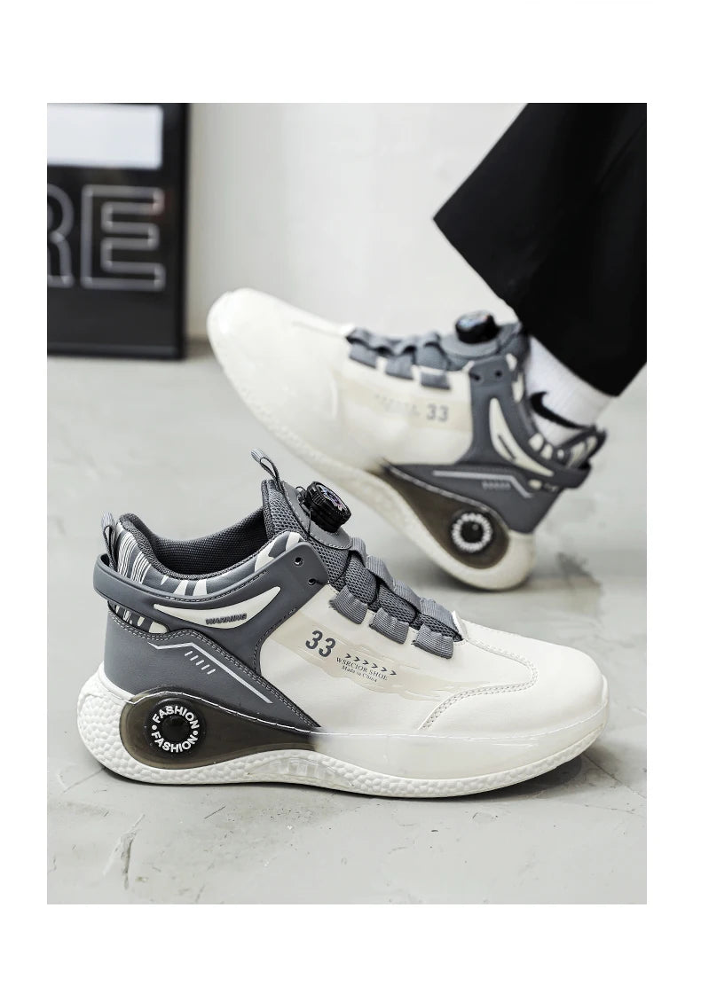 Men’s Sneakers with Rotating Buckle – Comfortable Non-Slip Lace-Up Shoes for Outdoor Training & Everyday Wear