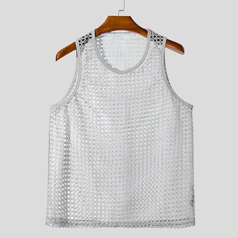 Men’s Hollow Out Mesh Tank Top – Sleeveless Casual Mesh Vest Shirt for Streetwear and Layering
