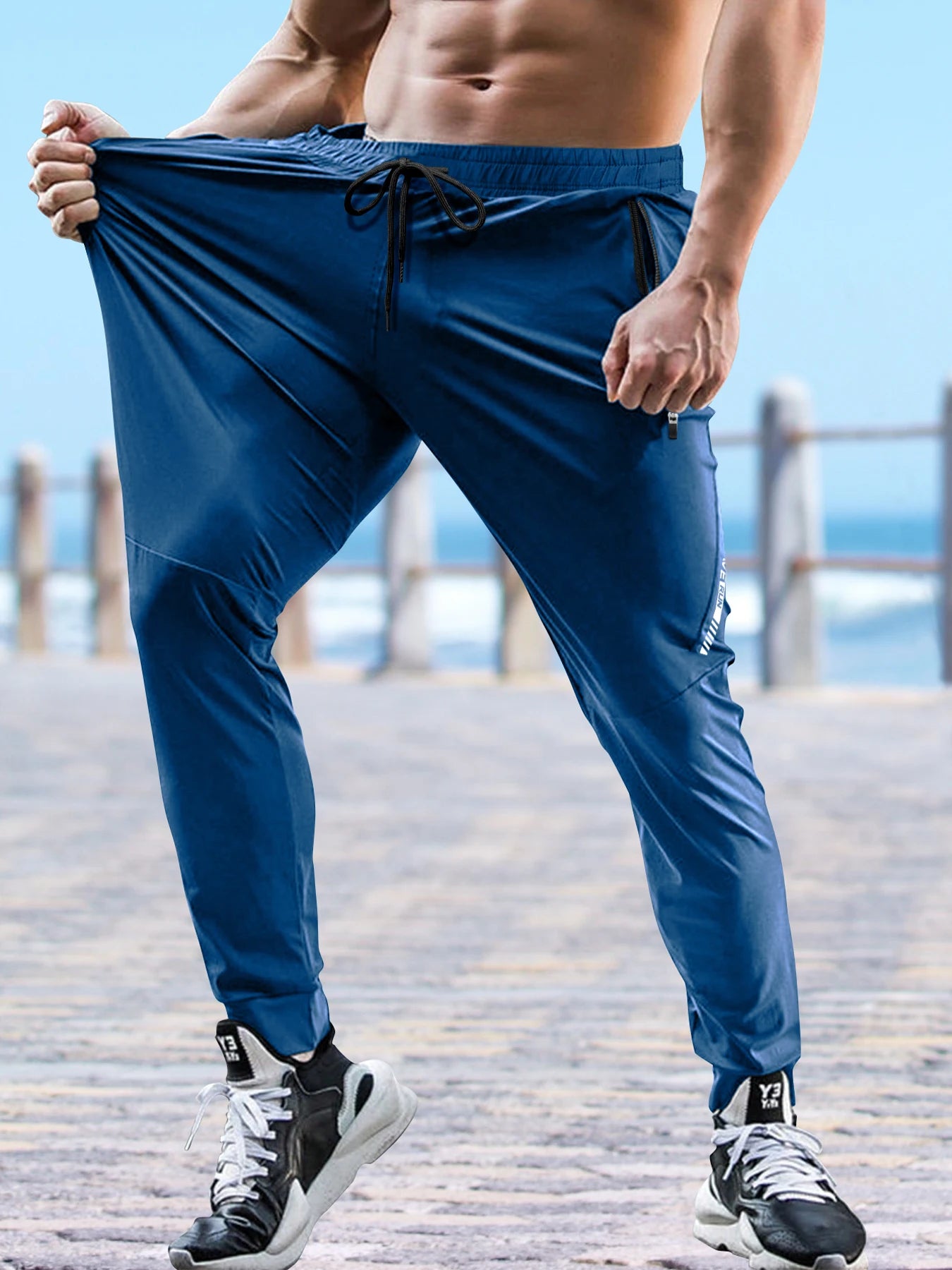 Men’s Quick-Dry Gym Joggers – Lightweight Elastic Waist Training Pants with Zipper Pockets