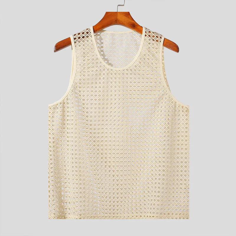 Men’s Hollow Out Mesh Tank Top – Sleeveless Casual Mesh Vest Shirt for Streetwear and Layering
