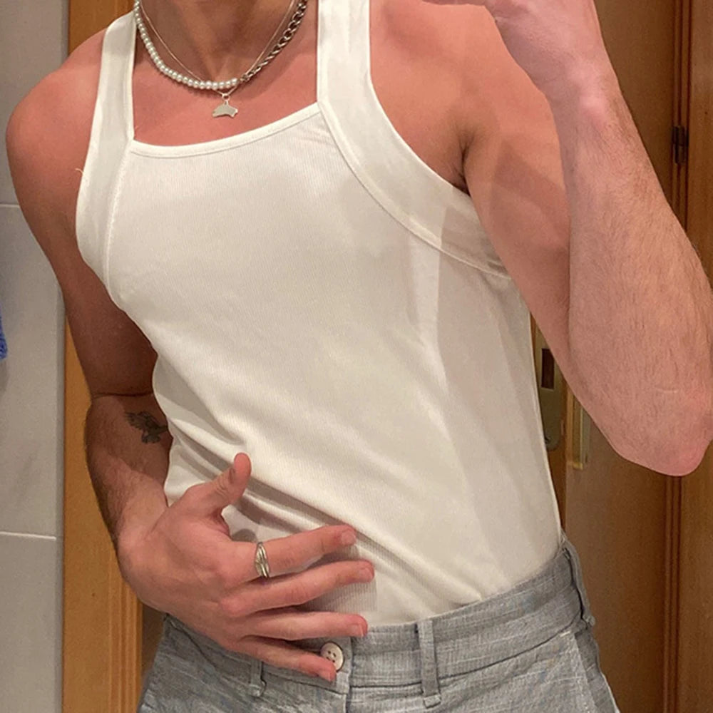 Men’s Slim Fit Ribbed Tank Top – Solid Color O-Neck Sleeveless Gym Shirt for Workout, Streetwear & Casual Wear