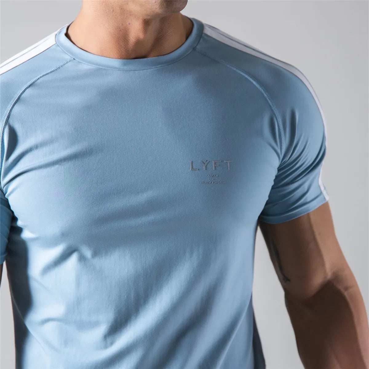 Men’s Athletic Slim Fit Gym T-Shirt – Short Sleeve Cotton Training Top with Sport Stripe Design