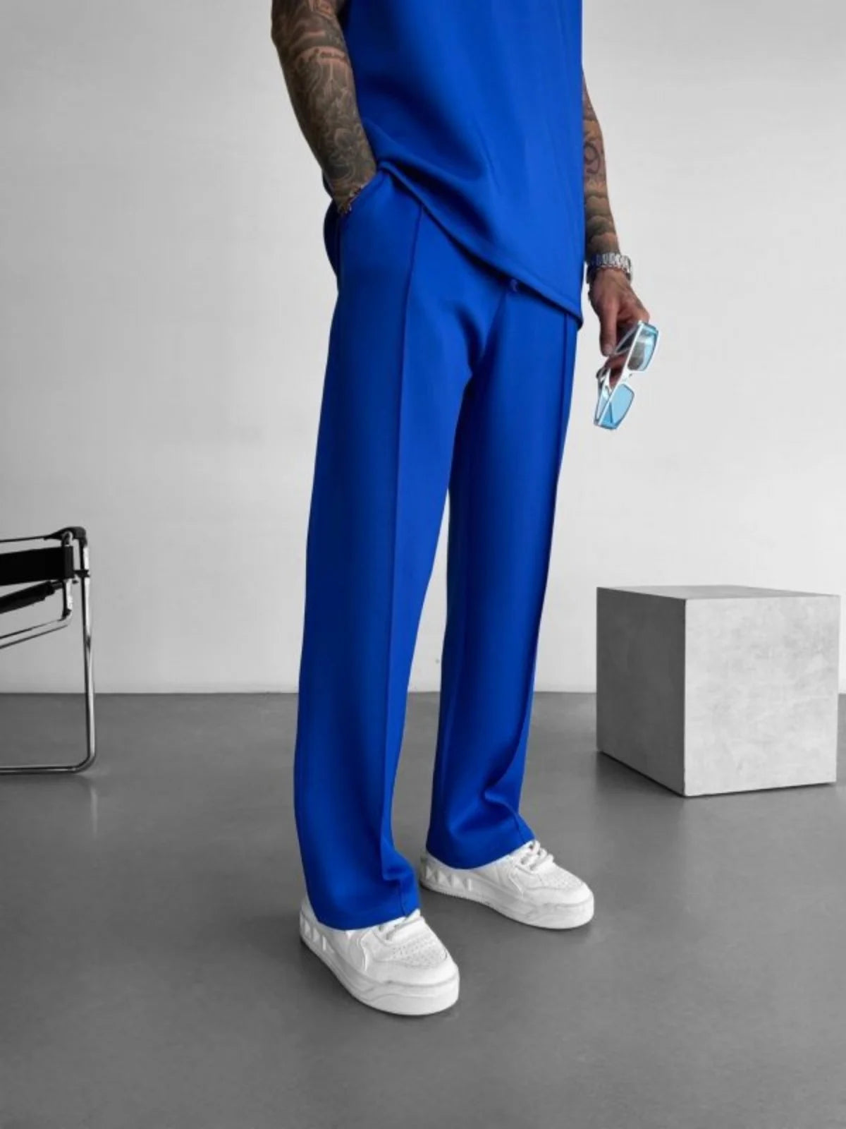 Men’s Casual Solid Color Pants – Elastic Waist Drawstring Trousers with Pleats and Pockets