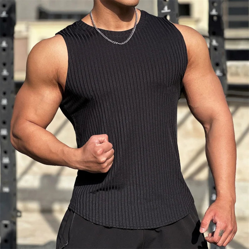 Men’s Ribbed Muscle Tank Top – Sleeveless Athletic Gym Shirt for Bodybuilding, Weightlifting & Training