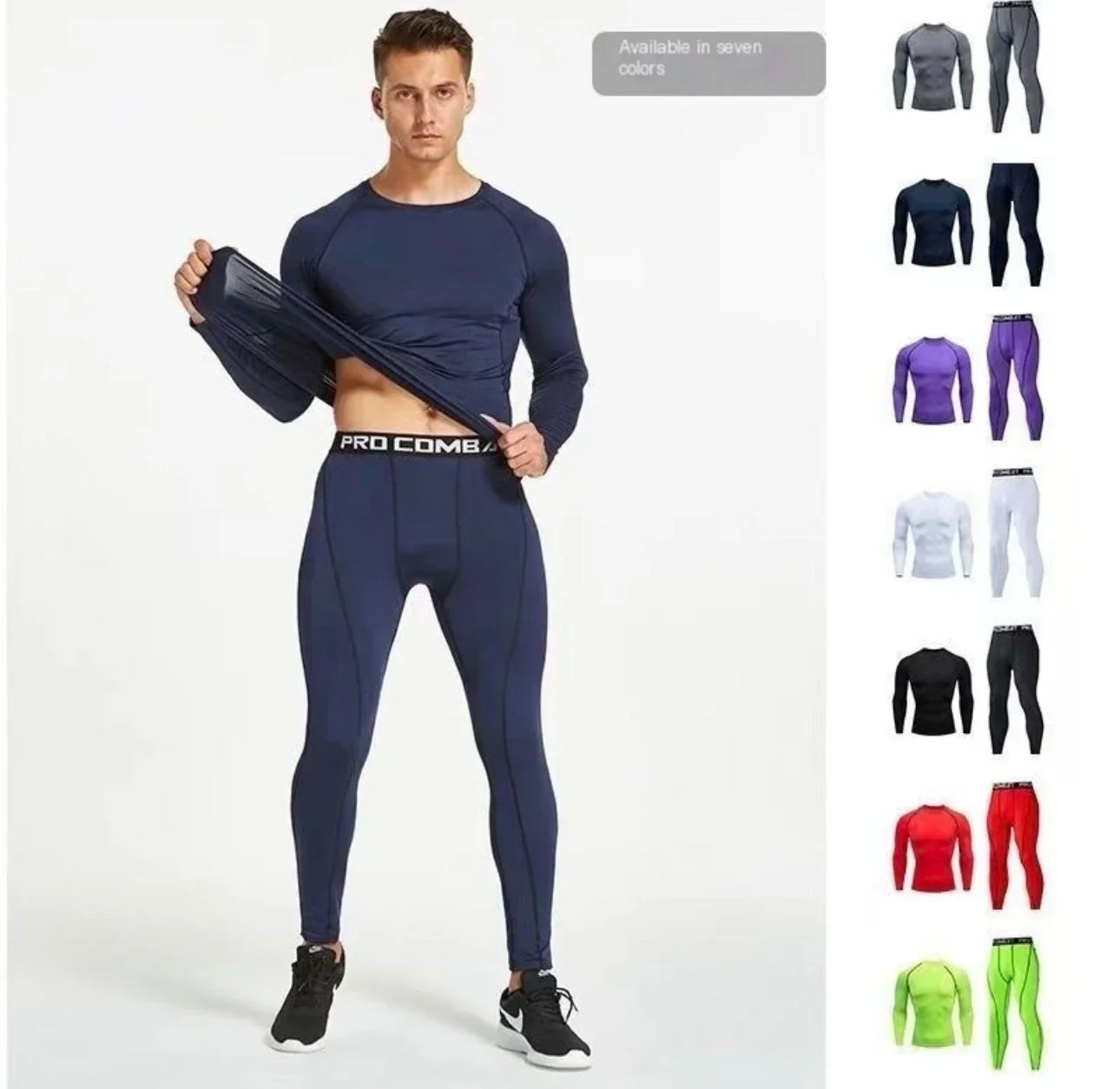 2PCS Men’s Compression Workout Set – Short & Long Sleeve Gym Shirt + Leggings | Quick Dry Fitness Clothes | Athletic Training Sportswear for Running, Yoga, MMA, Bodybuilding