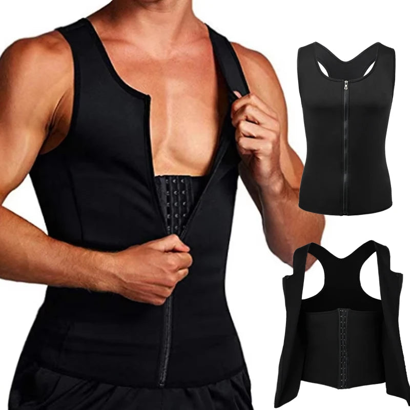 Men’s Compression Tank Top Shapewear – Slimming Body Shaper Vest with Zipper, Tummy Control & Back Support