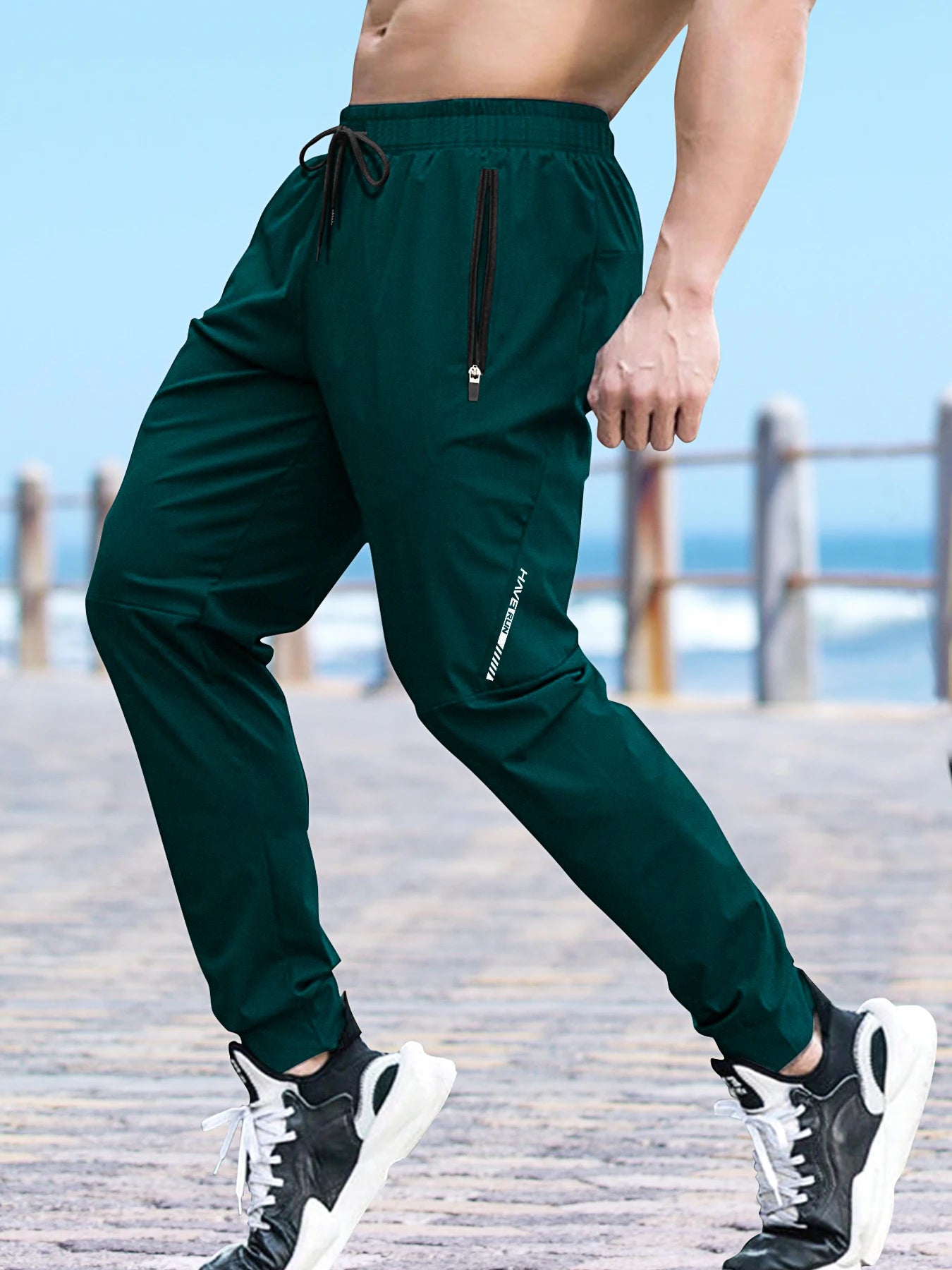 Men’s Quick-Dry Gym Joggers – Lightweight Elastic Waist Training Pants with Zipper Pockets