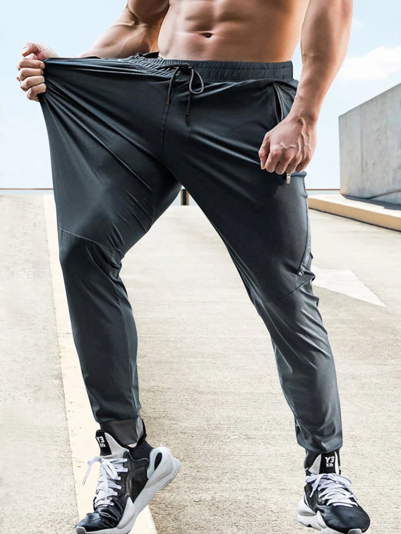 Men’s Quick-Dry Gym Joggers – Lightweight Elastic Waist Training Pants with Zipper Pockets