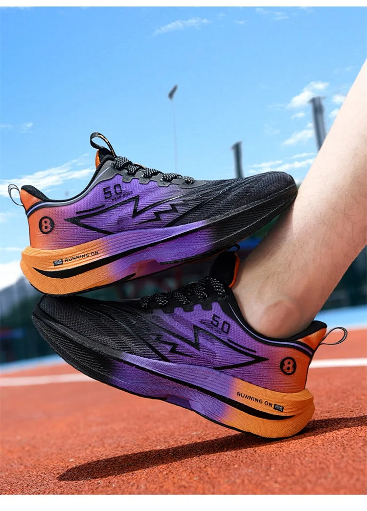 Carbon Plate Running Shoes – Lightweight Cushion Sneakers with Shock Absorption, Breathable Anti-Slip Training Footwear