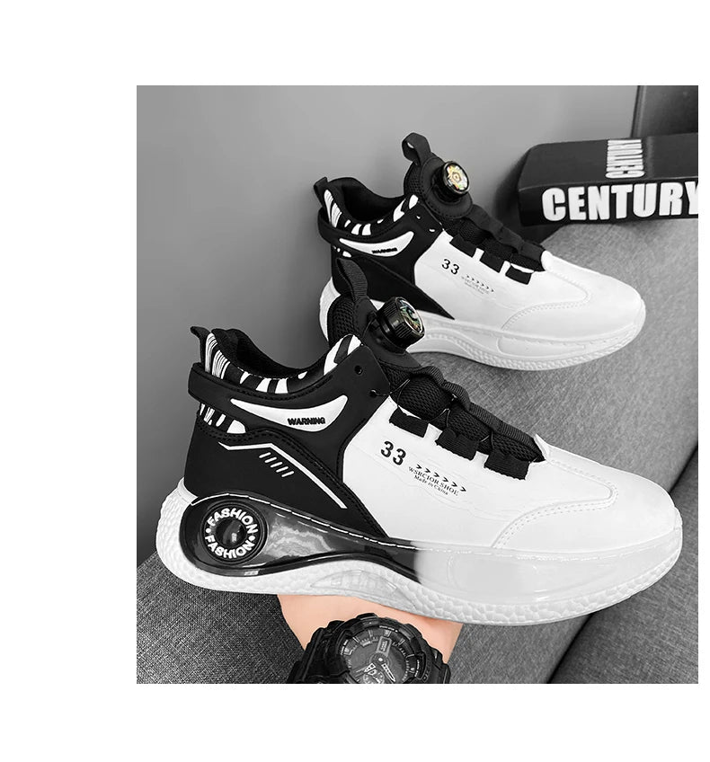 Men’s Sneakers with Rotating Buckle – Comfortable Non-Slip Lace-Up Shoes for Outdoor Training & Everyday Wear