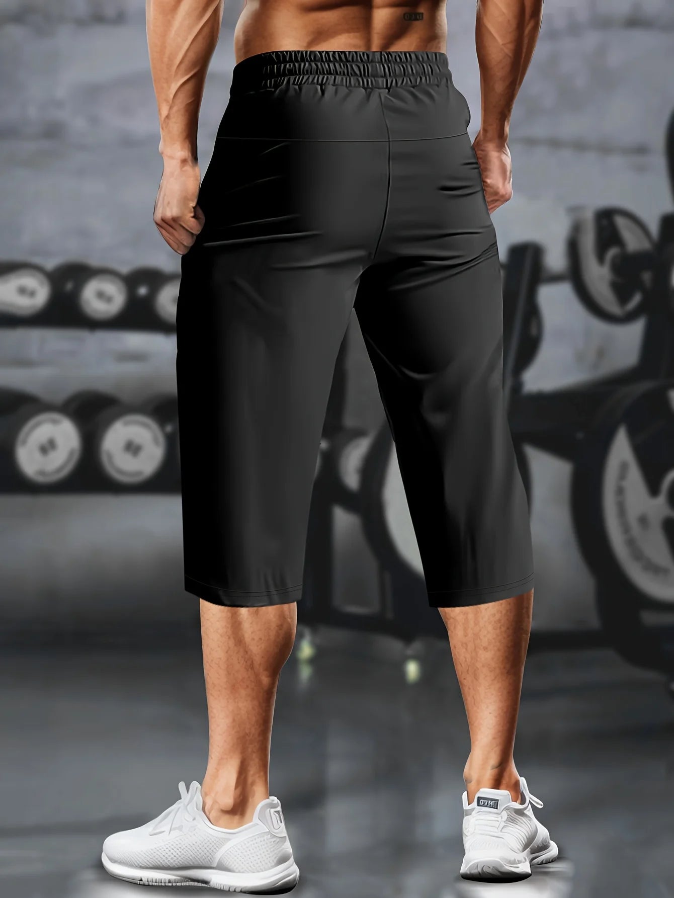 Men’s Lightweight Cropped Athletic Pants – Quick-Dry Training Shorts with Drawstring & Zipper Pockets