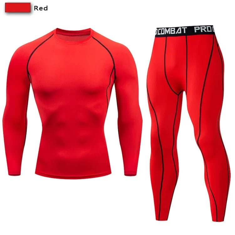 2PCS Men’s Compression Workout Set – Short & Long Sleeve Gym Shirt + Leggings | Quick Dry Fitness Clothes | Athletic Training Sportswear for Running, Yoga, MMA, Bodybuilding
