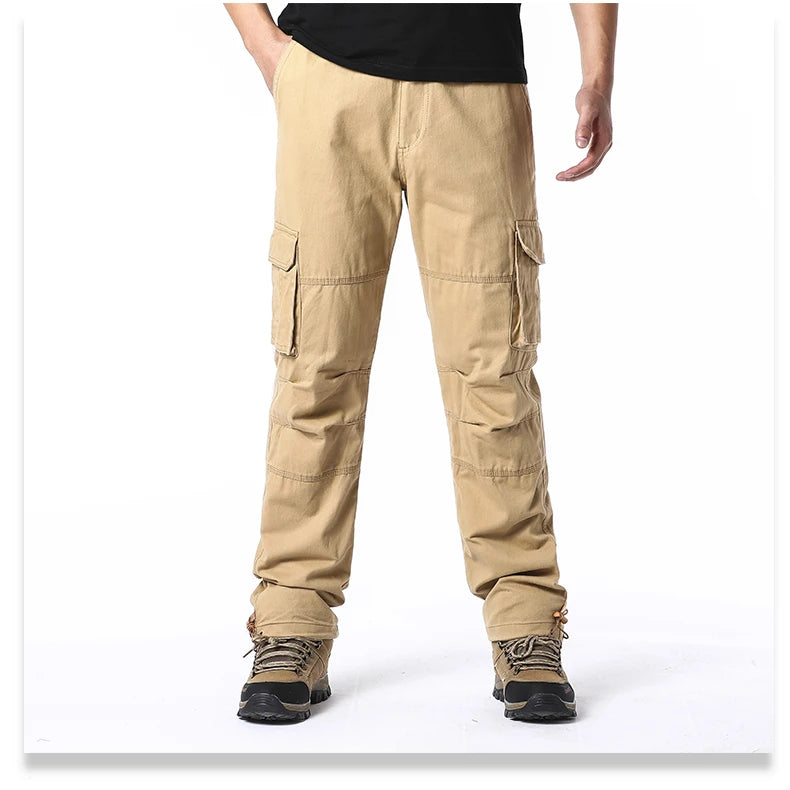 Men’s Tactical Cargo Pants – Loose Fit Outdoor Cotton Work Trousers with Multi Pockets