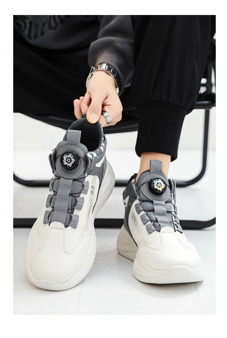 Men’s Sneakers with Rotating Buckle – Comfortable Non-Slip Lace-Up Shoes for Outdoor Training & Everyday Wear