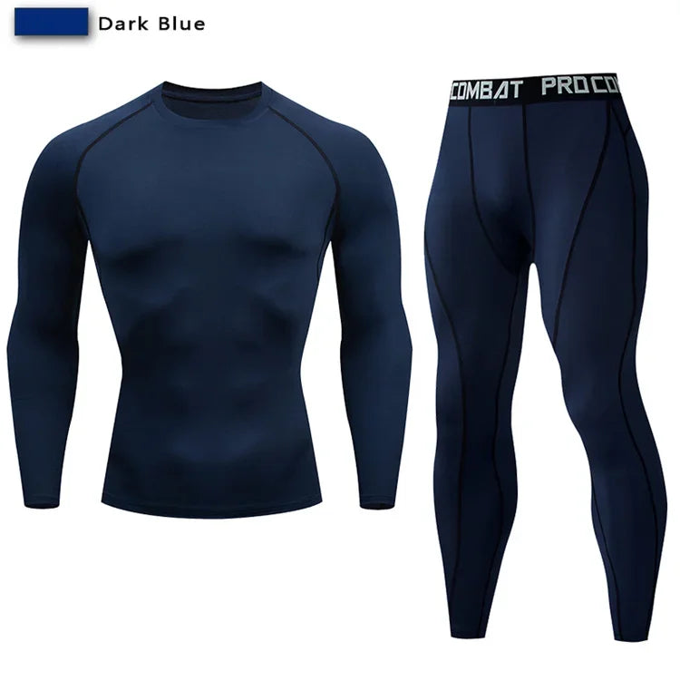 2PCS Men’s Compression Workout Set – Short & Long Sleeve Gym Shirt + Leggings | Quick Dry Fitness Clothes | Athletic Training Sportswear for Running, Yoga, MMA, Bodybuilding