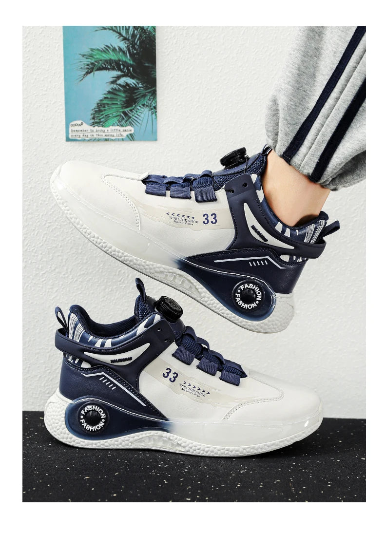 Men’s Sneakers with Rotating Buckle – Comfortable Non-Slip Lace-Up Shoes for Outdoor Training & Everyday Wear