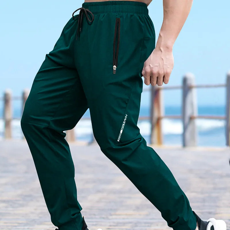 Men’s Quick-Dry Gym Joggers – Lightweight Elastic Waist Training Pants with Zipper Pockets