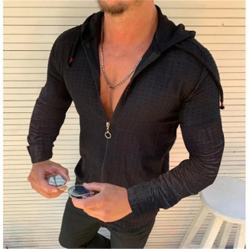 Men’s Sleeveless Zip-Up Hoodie – Lightweight Plaid Mesh Vest, Casual Streetwear, Sun Protection Top